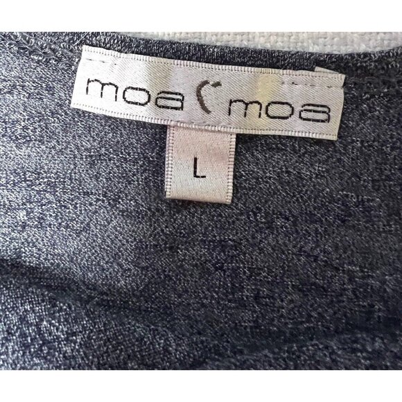 Moa Moa Womens Blue Blouse 3/4 Sleeve White Crochet Lace On Sides LARGE - Picture 2 of 2